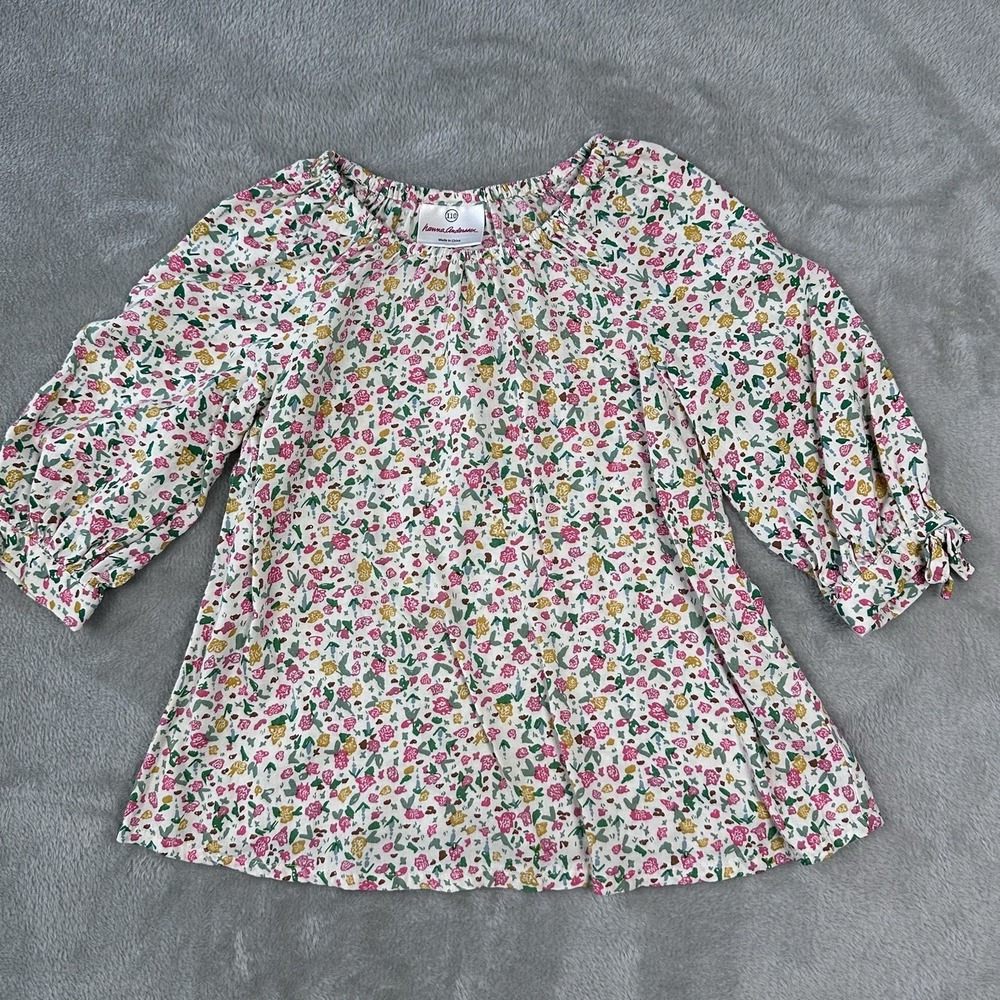 Hanna Andersson Girls Size 110 /‎ 4T Floral Blouse Rayon Peasant Top Whimsical